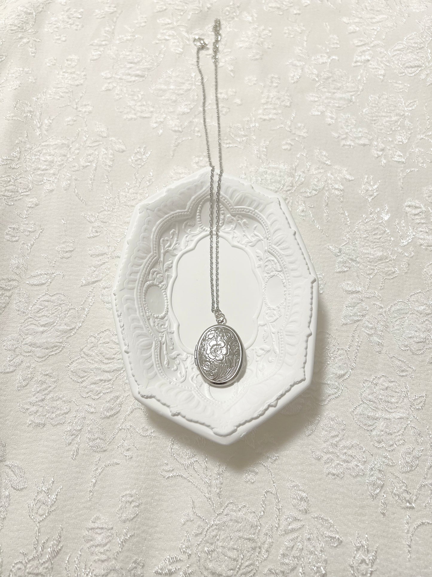 Flower Engraved Oval Locket