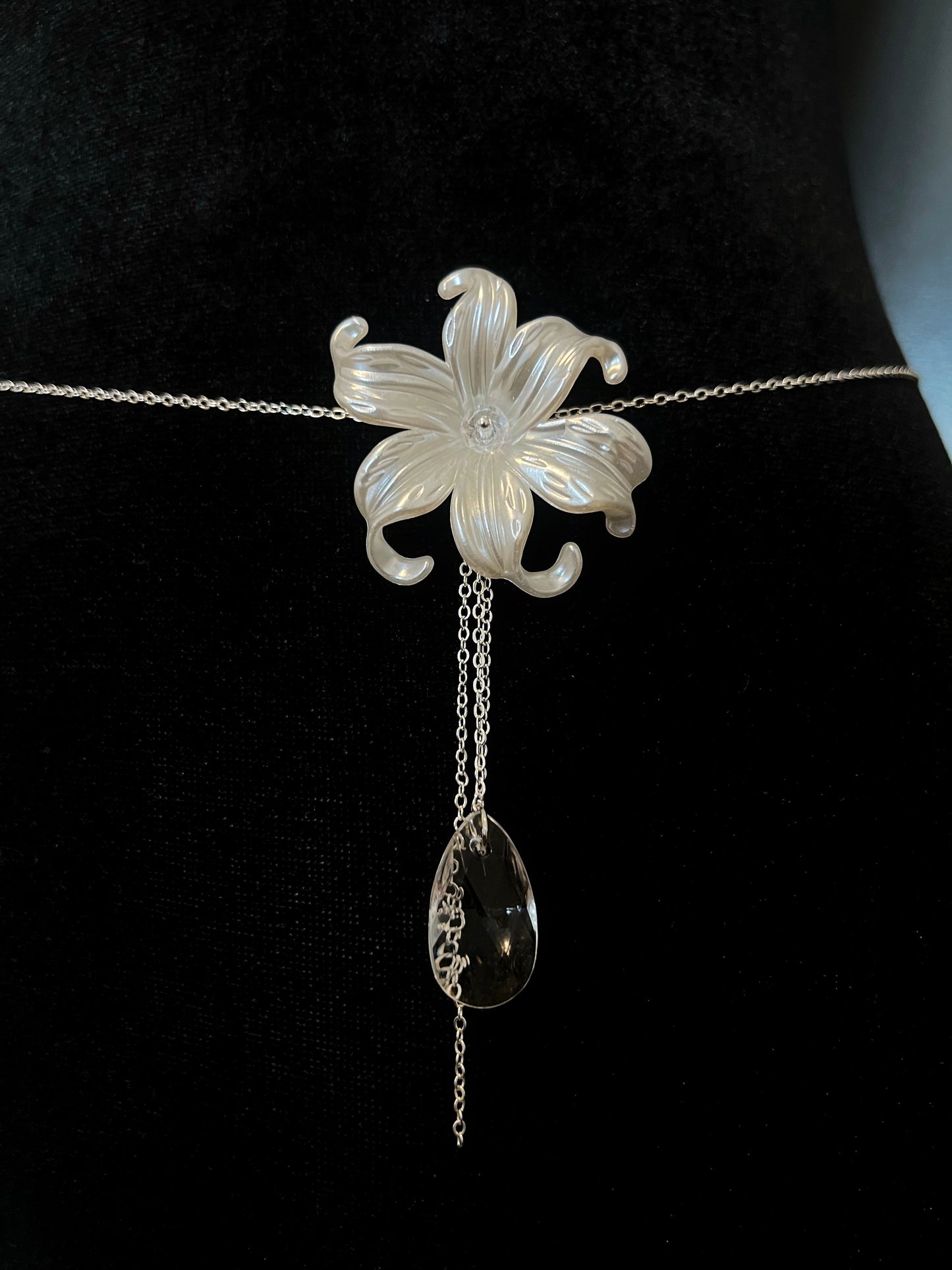 Iris Flower Crystal Droplet Silver Waist Chain