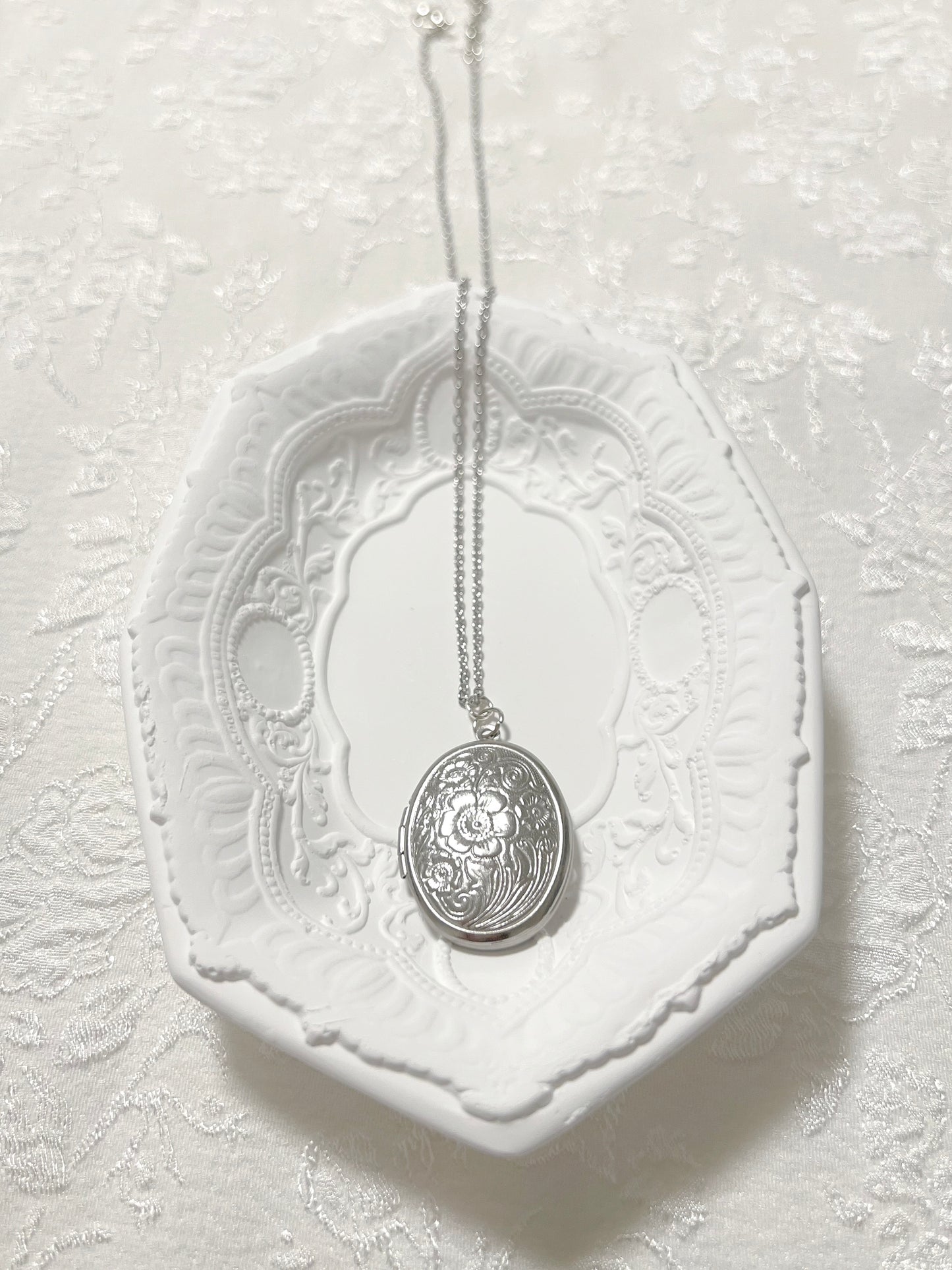 Flower Engraved Oval Locket
