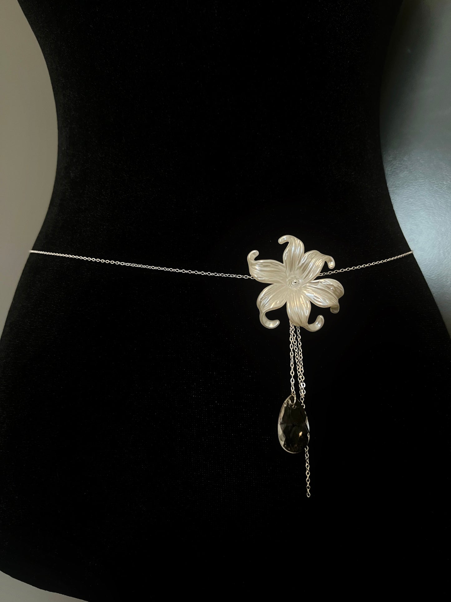 Iris Flower Crystal Droplet Silver Waist Chain