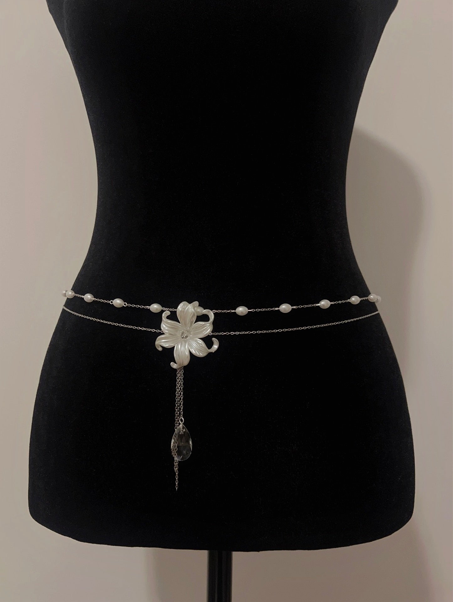 Pearl waist chain set of 2, one with a flower piece and a second with pearl links