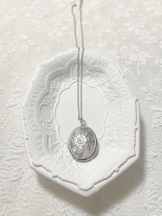 Flower Engraved Oval Locket
